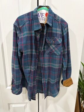Gioberti Plaid Button Down - Green/Blue with Corduroy Collar/Cuff lining - M